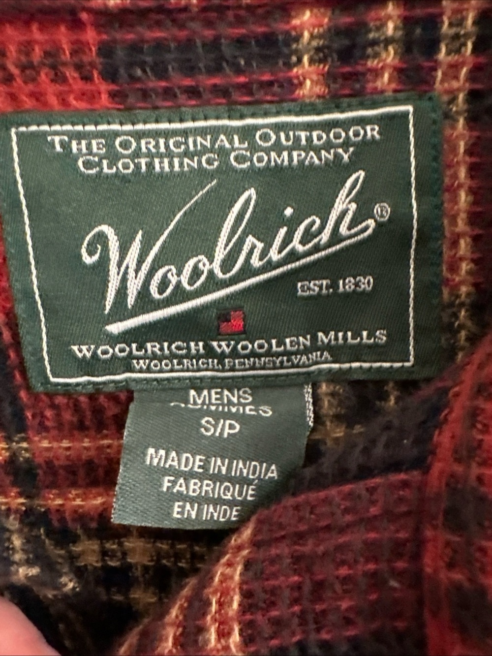 Woolrich Mens Small Long Sleeve Plaid Waffle Knit Button Down Fall Top Shirt - Picture 2 of 7